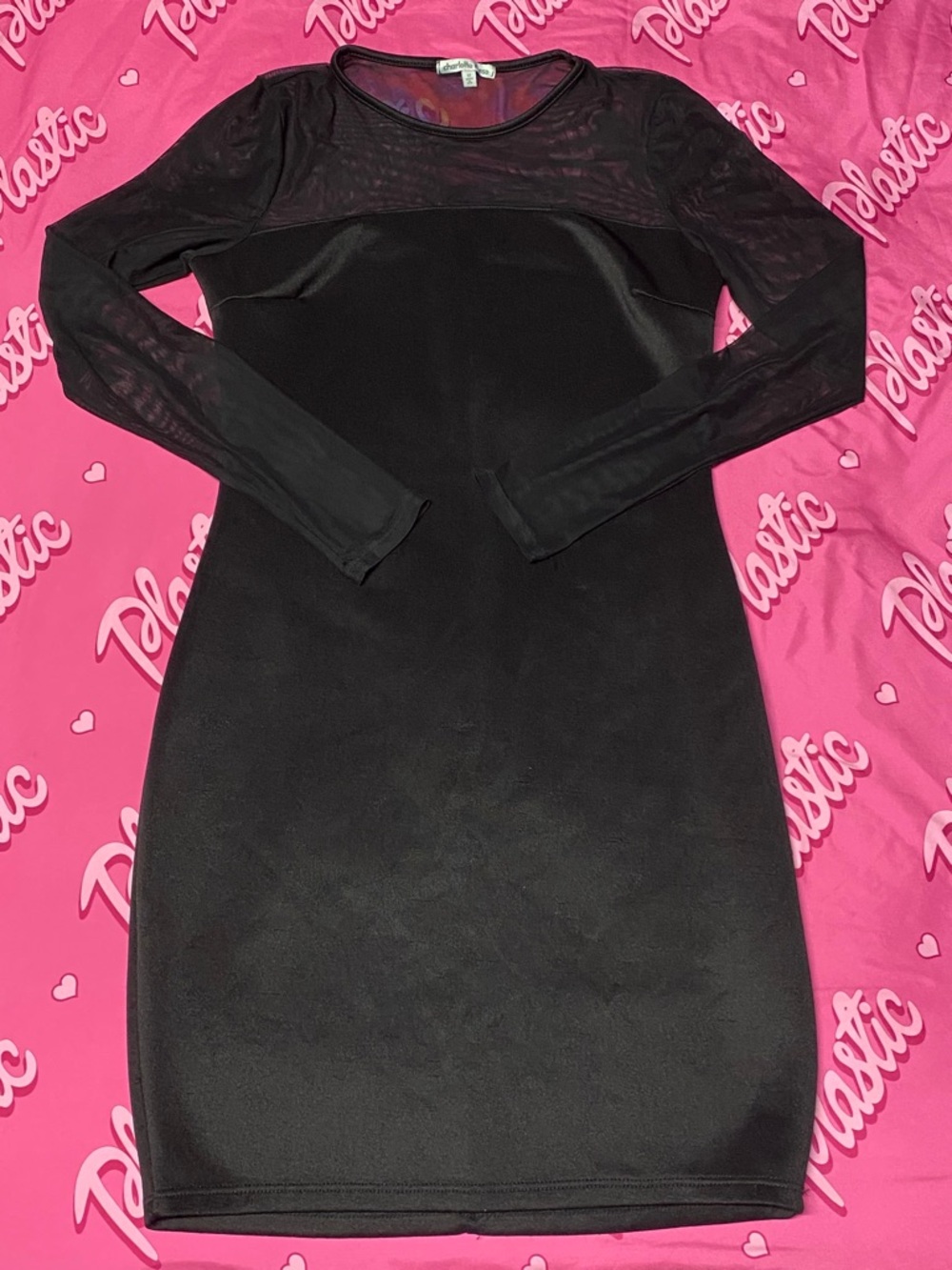 GUC Charlotte Russe Black Mesh Evening Cocktail Long Sleeve Club Mini Dress